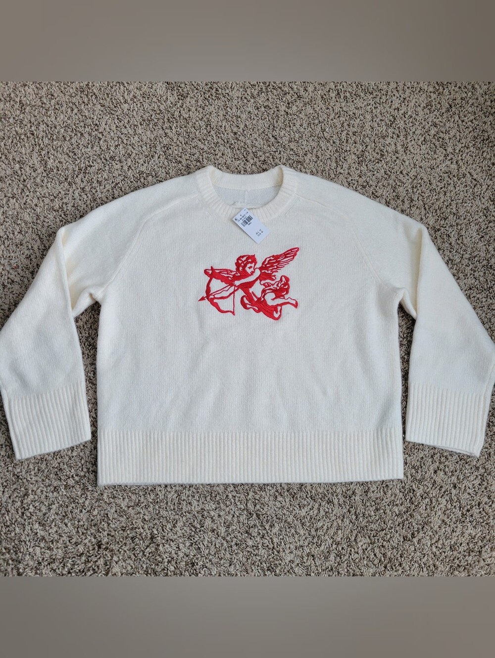 Abercrombie & Fitch Madeline Sweater Cupid Ivory Cream Red Crew Wool Small NWT